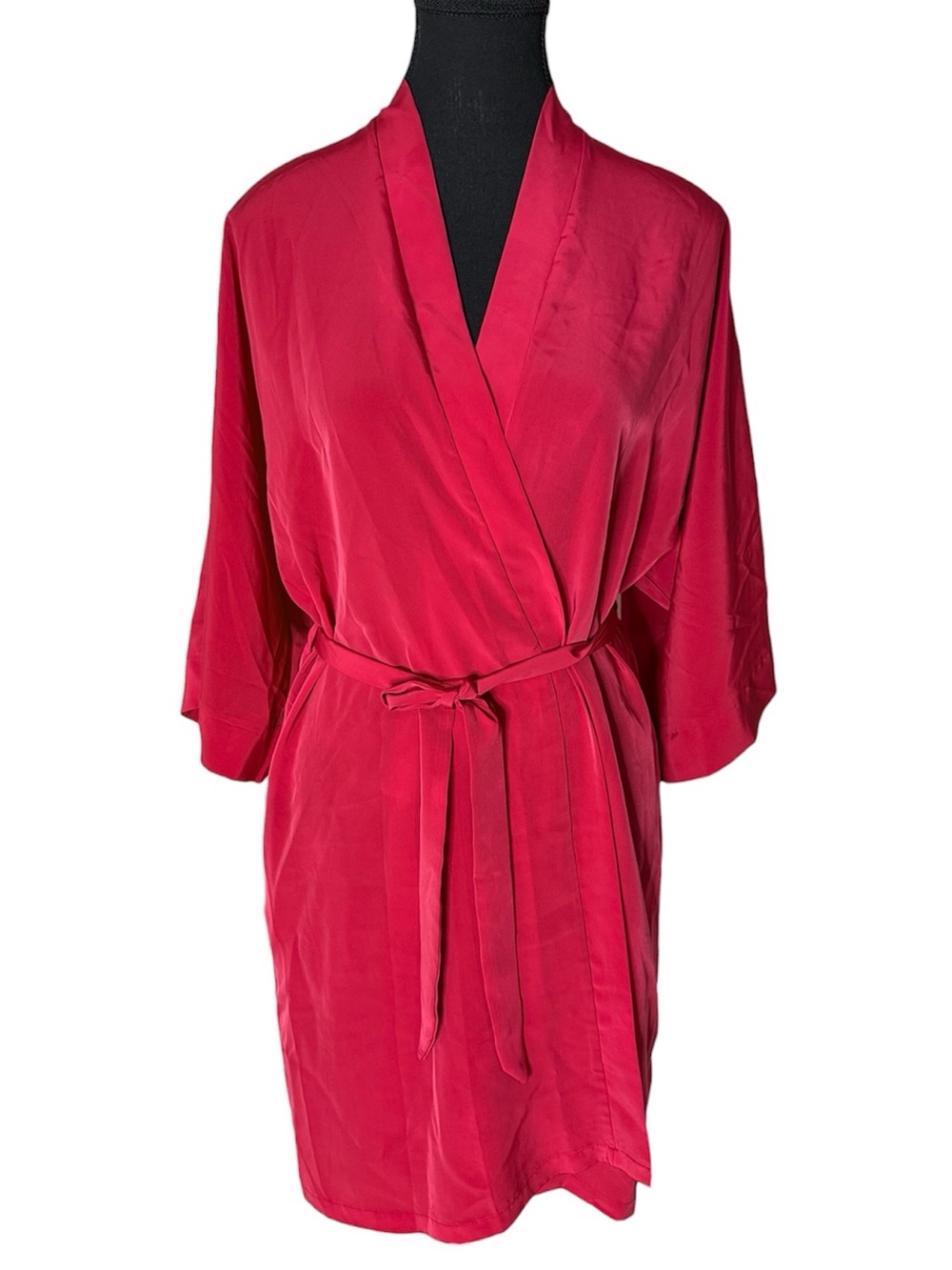 UNMENSIONABLES Vintage Raspberry Pink Kimono Robe Housecoat Tie Belt Pockets O/S